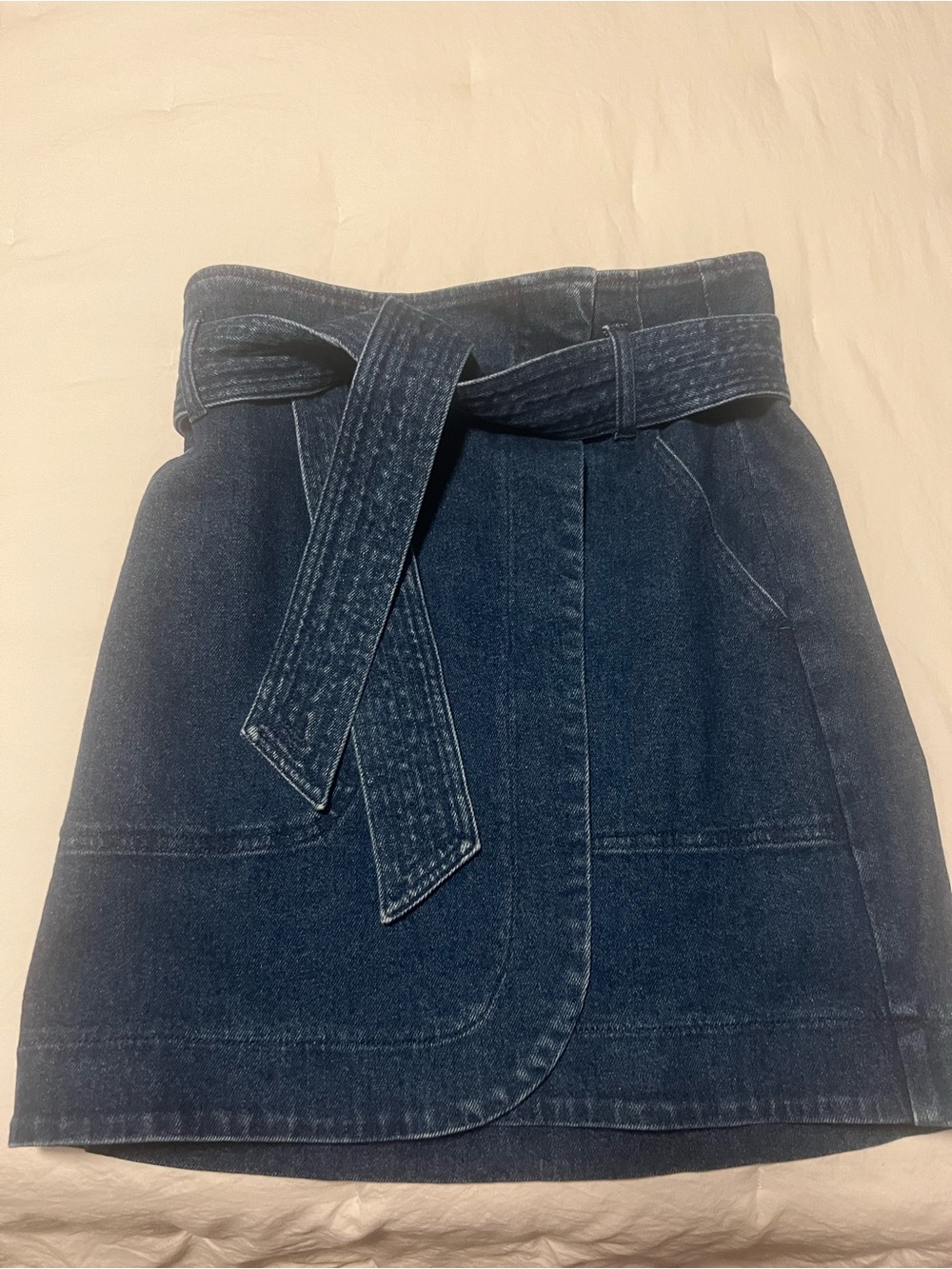 Sézane Dark Blue Denim Mini Skirt with Self Tie Belt